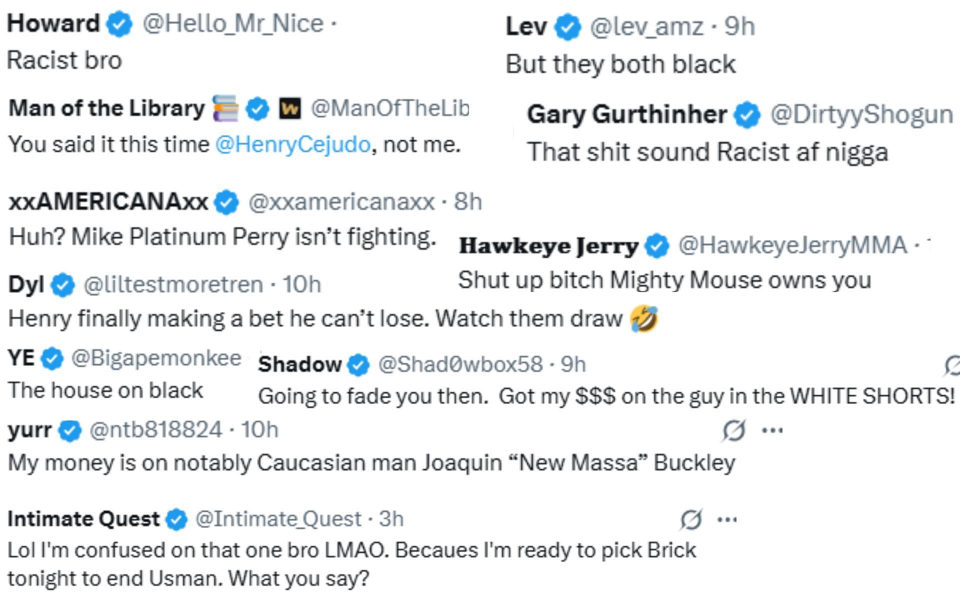 Screenshot of fan reactions to Cejudo's comment